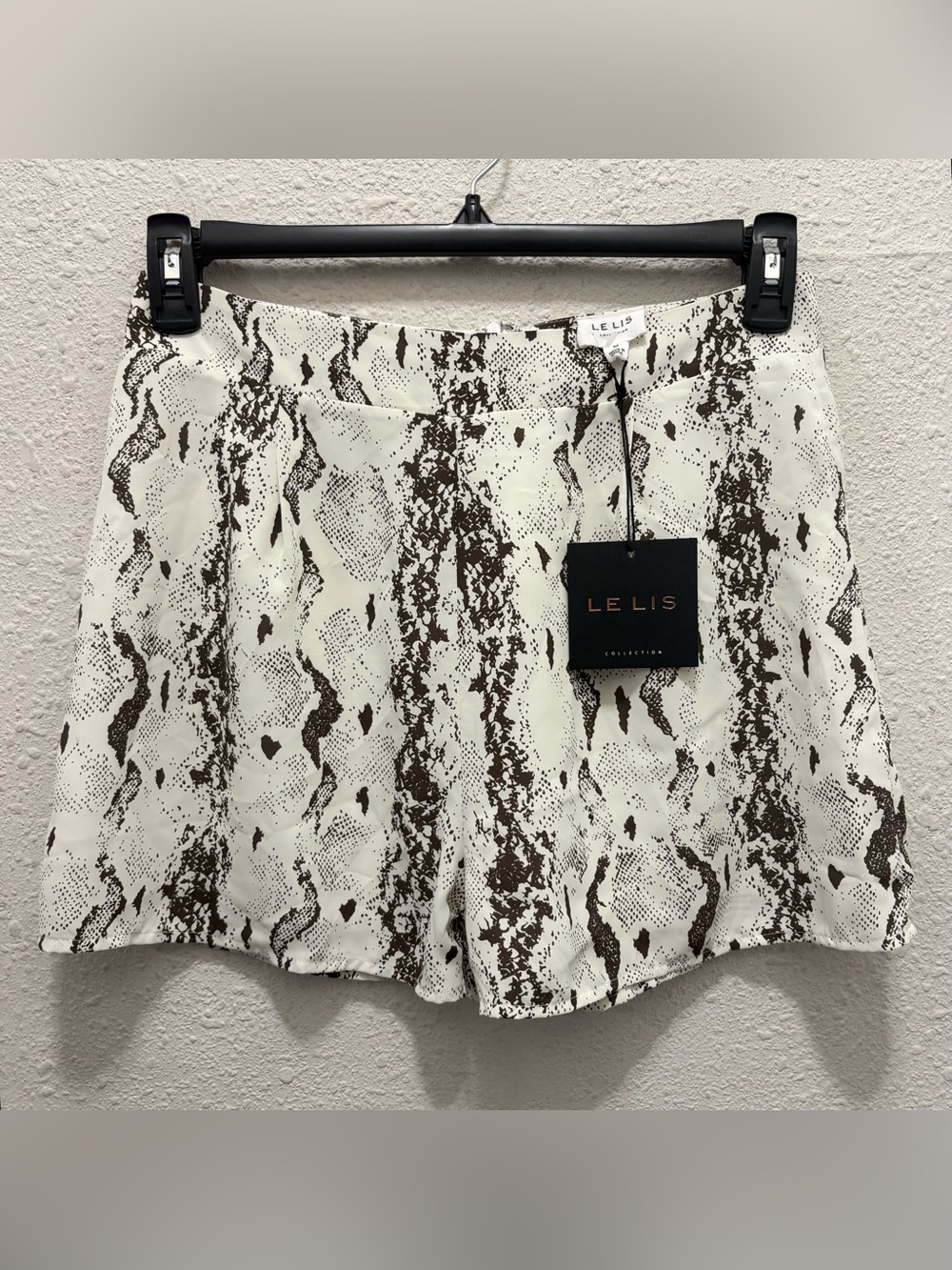 Le Lis Cream and Brown Reptile Shorts NWT M